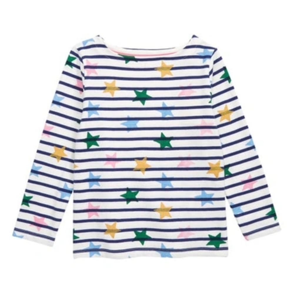 NWT Mini Boden Ivory/Navy Breton Stripe Shirt With Multi Stars